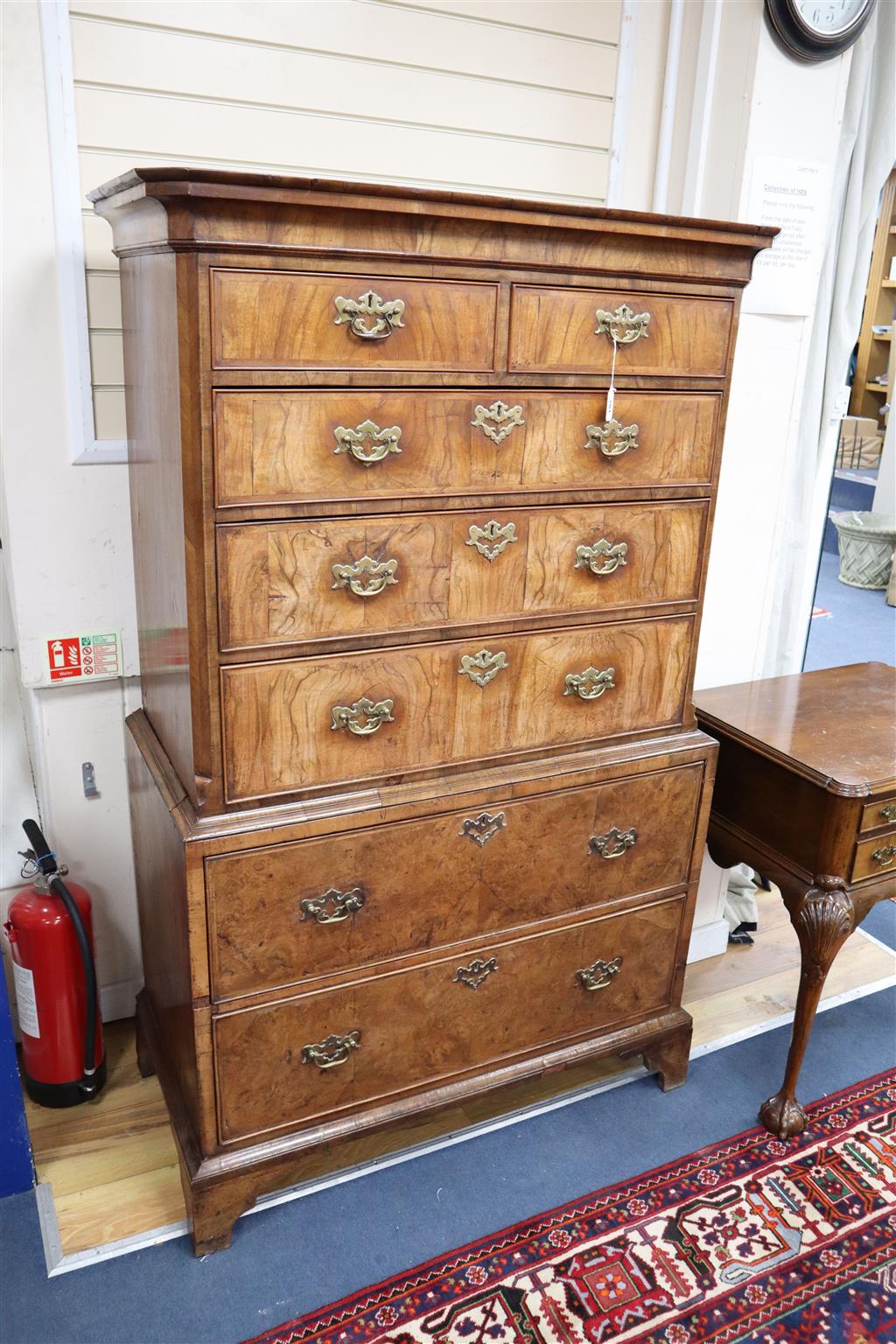 An 18th century walnut chest on chest, width 102cm, depth 51cm, height 173cm